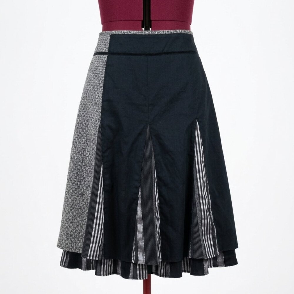 IDO 🖤 Black and Gray Mixed-Media Patchwork Skirt – Size 11/12